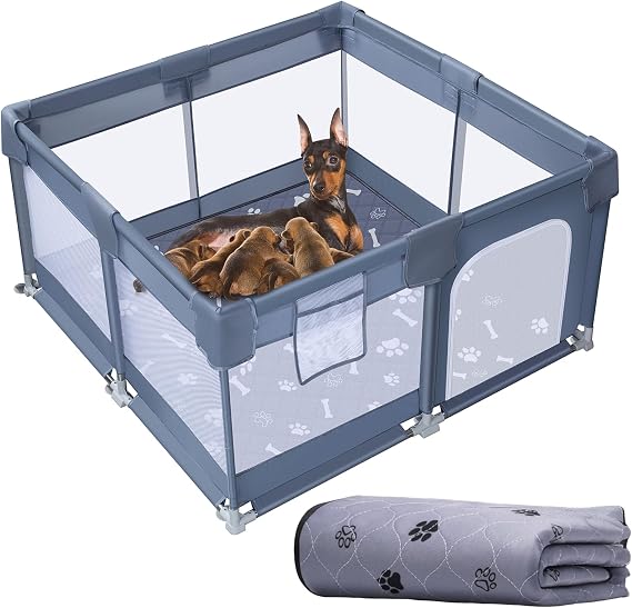 Whelping Box for Dogs and Puppies | Whelping Pen with Rails for Large Medium Small Pet Dogs Puppies (50 x50 Inch)