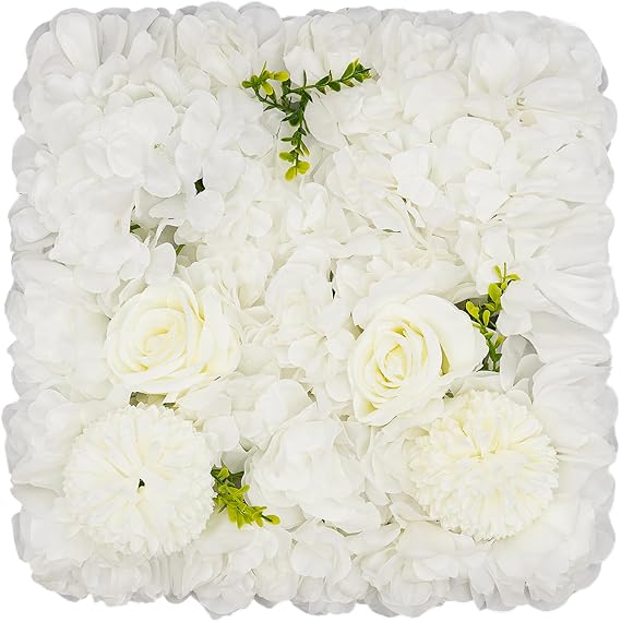 12Pcs Artificial Flower Wall Panel 3D Floral Backdrop Wall 15" X 15" Flower Wall Decor Flower Wall Backdrop Faux Flower Panel for Party Home Background Decor, White