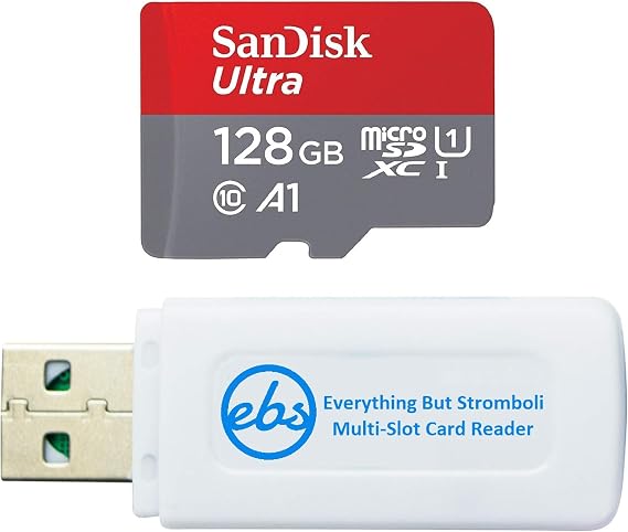 SanDisk Ultra 128GB Micro Memory Card Works with LG G8X ThinQ, LG v40 ThinQ, LG G7 ThinQ, LG V35 ThinQ Cell Phone (SDSQUAR-128G-GN6MN) Bundle with (1) Everything But Stromboli MicroSD Card Reader