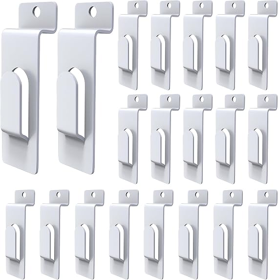 20 Pack Slatwall Utility Notch Hook Commercial Slatwall Picture Hook Metal Display Hook Hanger Slat Wall Hangers Slat Wall Accessories for Photo Frame Painting Arts Center Slat Panel (20, White)