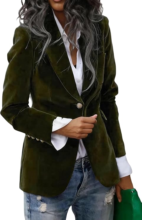LKOUS Women's Velvet Blazer Business Office Casual Lapel Long Sleeve Slim