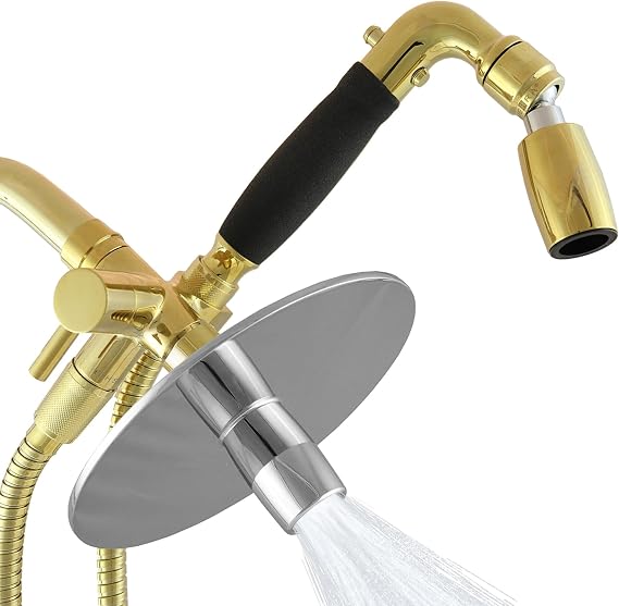 High Sierra Lead-Free Metal 3-way Combo Shower Kit. Built in Diverter Valve Effortlessly Diverts Flow from the Fixed Shower Head to the Handheld and back - Ultra Low Flow 1.25 GPM - Polished Brass