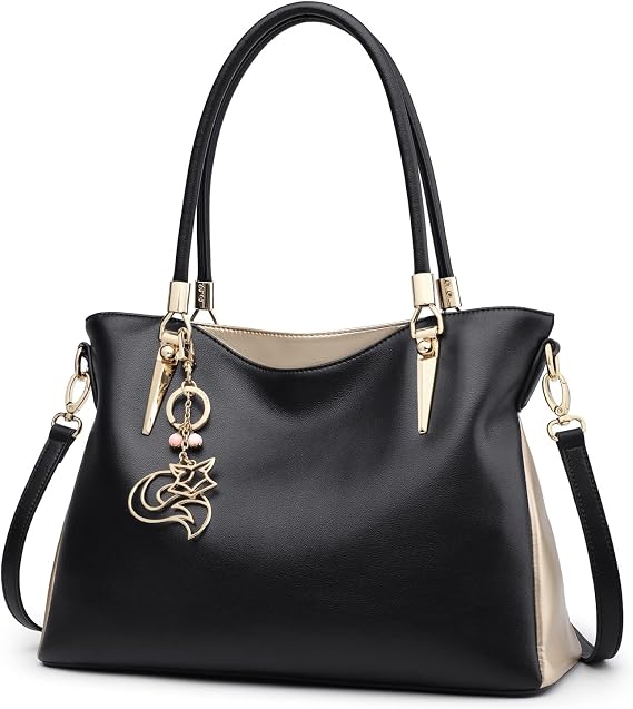 FOXER Women Handbag Leather Purse Lady Tote Shoulder Bag Top Handle Bag Valentine's Day Gifts (Black5)
