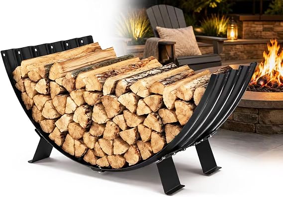 Firewood Rack Indoor Outdoor, 40 IN Heavy Duty Metal Firewood Holder for Fireplace Wood Storage, Rustic Log Racks for Fire Pit, Porch, Backyard