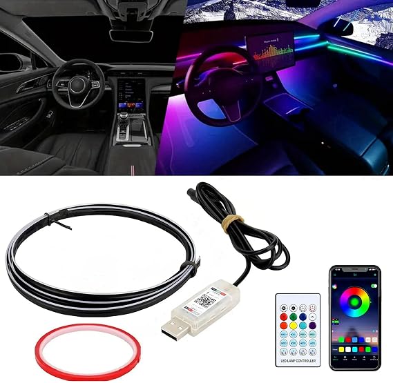 Interior Car Ambient Lighting Kit, 110cm RGB 168 LEDs SMD Chips Super Bright Acrylic Strip Lights Neon Accessories for Cars Truck SUV Center Console Dashboard with APP & Remote Control