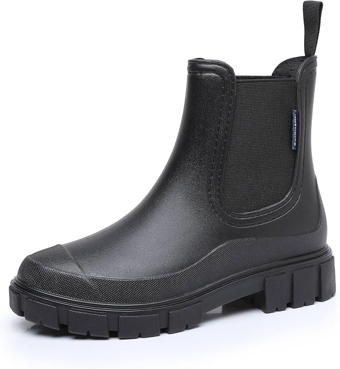 Drecage Womens Rain Boots Waterproof Rubber Garden Shoes Short Ankle Chelsea Boots Slip-Resistant