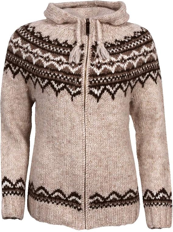 ICEWEAR Brynja 100% Icelandic Wool Hand Knitted Jumper with Zipper and Hood