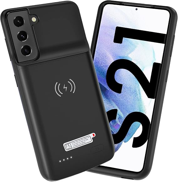 NEWDERY 4800mAH Battery Case for Samsung Galaxy S21 Charging Case Black | External Rechargeable Battery Charger and Mobile Phone Case Power Bank Backup Battery Charger 5G (6.2 Inches) Black
