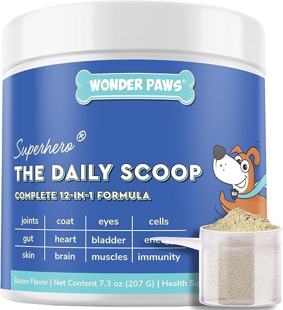 Premium 12-in-1 Multivitamin Powder for Dogs Food Topper Daily Scoop Multivitamin Dog Supplement for Joints, Digestion, Skin, Heart & Immunity Probiotics, Collagen, Glucosamine, Mushrooms7.3oz