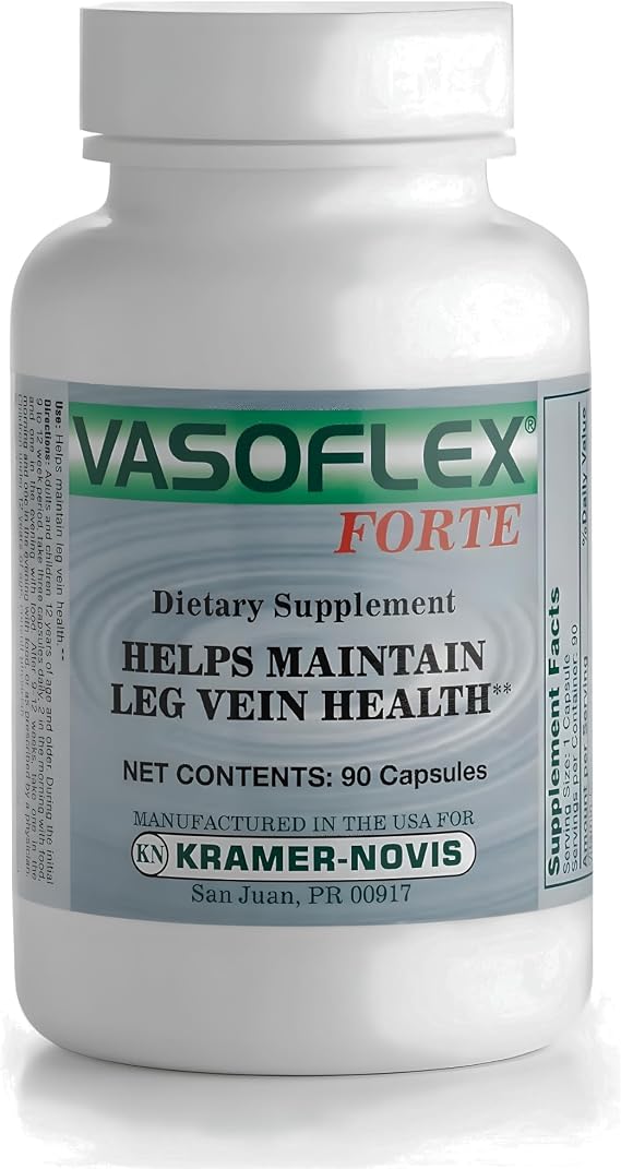 Vasoflex-Forte Leg Vein Health Supplement Butcher's Broom Root Extract, Hesperidin & Vitamin C Circulation Support Capsules for Vascular Strength & Tired Legs 90 Capsules