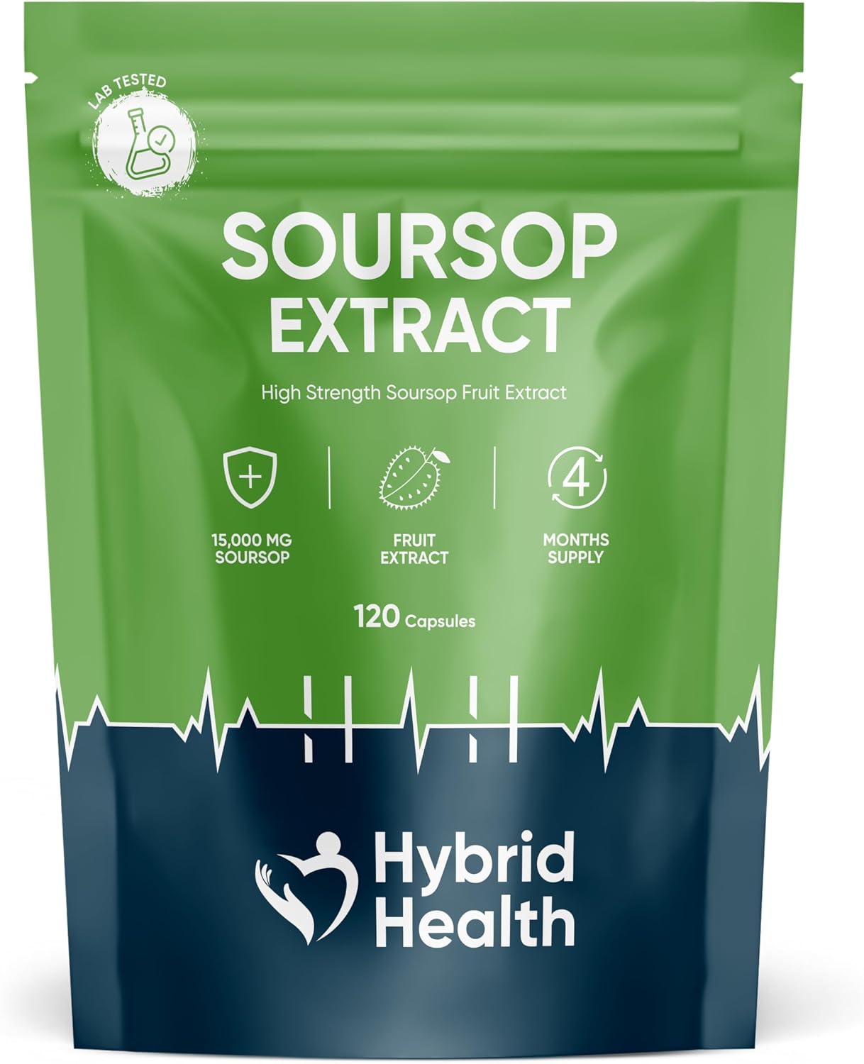 Hybrid Health Soursop Capsules 15,000 MG - 120 Capsules, High Strength Powerful Antioxidant & Detoxifier, 120 Servings, 120 Day Supply