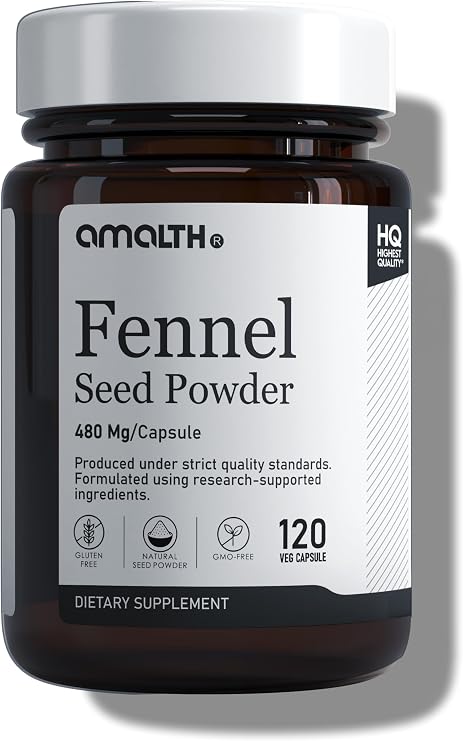 AMALTH Fennel Seed Capsules 480 mg | Foeniculum Vulgare Supplement | Herbal Plant Based Formula | Natural Seed Powder Capsules | Non-GMO, Gluten-Free | 120 Veg Capsules
