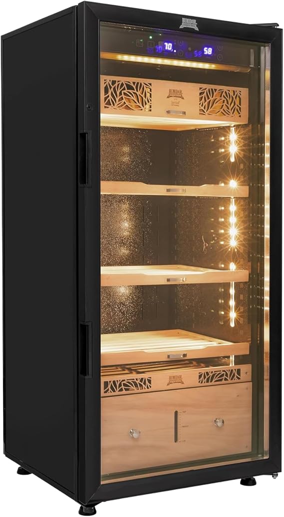 Electronic Cigar Humidor - Digital Temperature & Humidity Controlled, Spanish Cedar Shelves & Drawers, Holds Up to 1500 Cigars