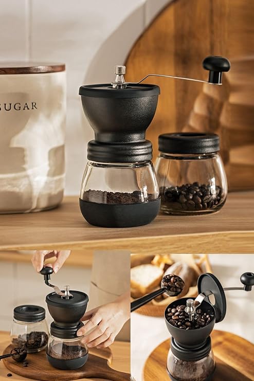 valletta Matera Coffe Grinder Seramik Öğütücülü Cam Kahve Değirmeni Öğütücüsü