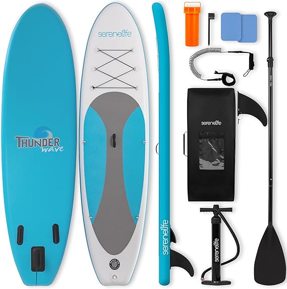 SereneLife 10 Inflatable Stand Up Paddle Board with Premium SUP Accessories - Wide Stable Design with Non-Slip EVA Deck Pad, for Youth and Adults, 350 lbs. Capacity