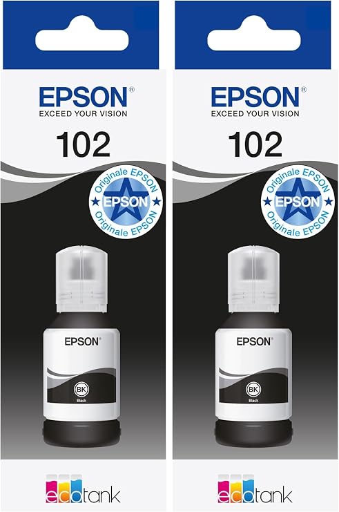 Epson EcoTank 102 Black Genuine Ink Bottle (Pack of 2)