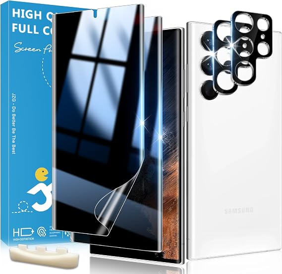 2+2 Pack for Samsung Galaxy S22 Ultra Privacy Screen Protector and Lens Protector, Ultrasonic Fingerprint Unlock, Easy Installation Frame, Anti Spy Flexible Soft Film, Case Friendly, Bubble-Free