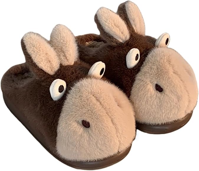 Donkey Animal Slippers for Women Cute Fluffy Cartoon Home Winter Warm Indoor Funny Cotton Men Shoes