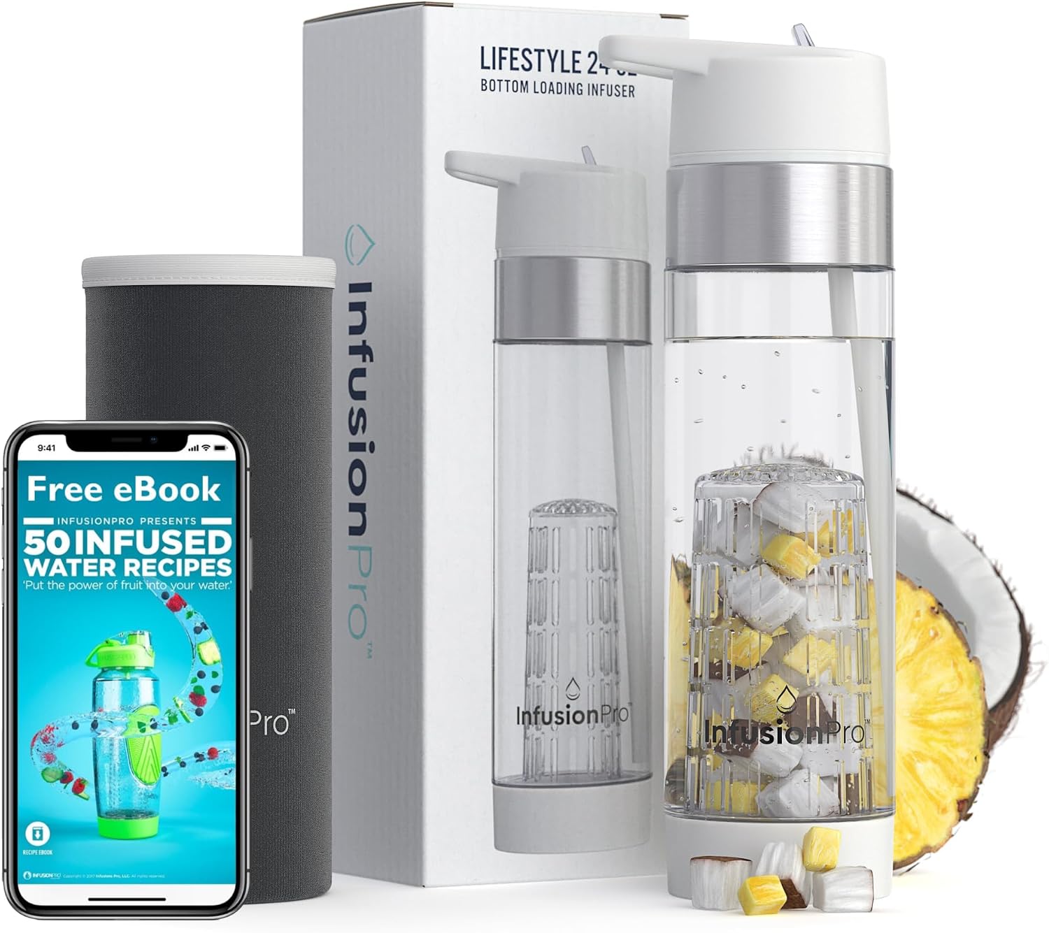 Infusion Per water bottle with fruit insert and straw lid 680 ml hinged straw: insulated cover and fruit infusion water eBook: bottom loading tea strainer for more taste cloud