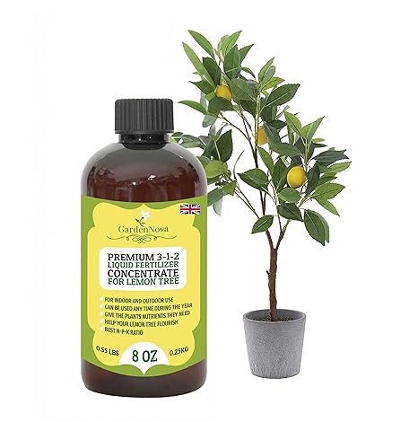 Premium Liquid Lemon Tree Plant Fertilizer - 3-1-2 Concentrate for Indoor Plants and Flowers by GardenNova | Organic Plant Food for Lemon Trees - 8oz