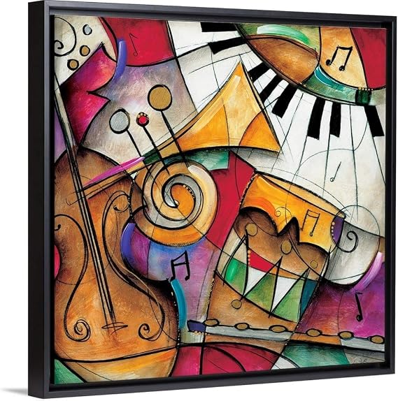 Jazz it Up I Black Float Frame Canvas Art, Piano Artwork