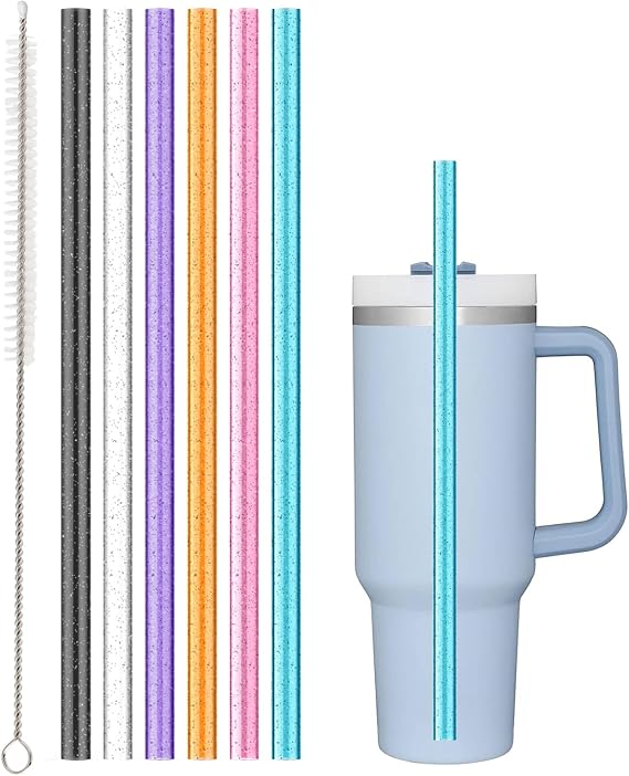 Replacement Straw Compatible with Stanley 40 oz 30 oz Cup Tumbler, 6 Pack Reusable Straw with Cleaning Brush, Plastic, Color, Dishwasher Safe