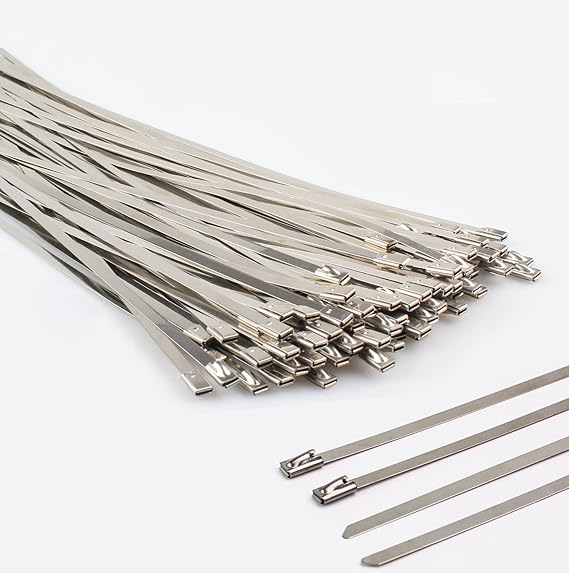Metal zip ties 12 inch, heavy duty 304 stainless steel zip cable ties with 200 lbs Tensile Strength, self-locking strap Ties (100 Pcs)