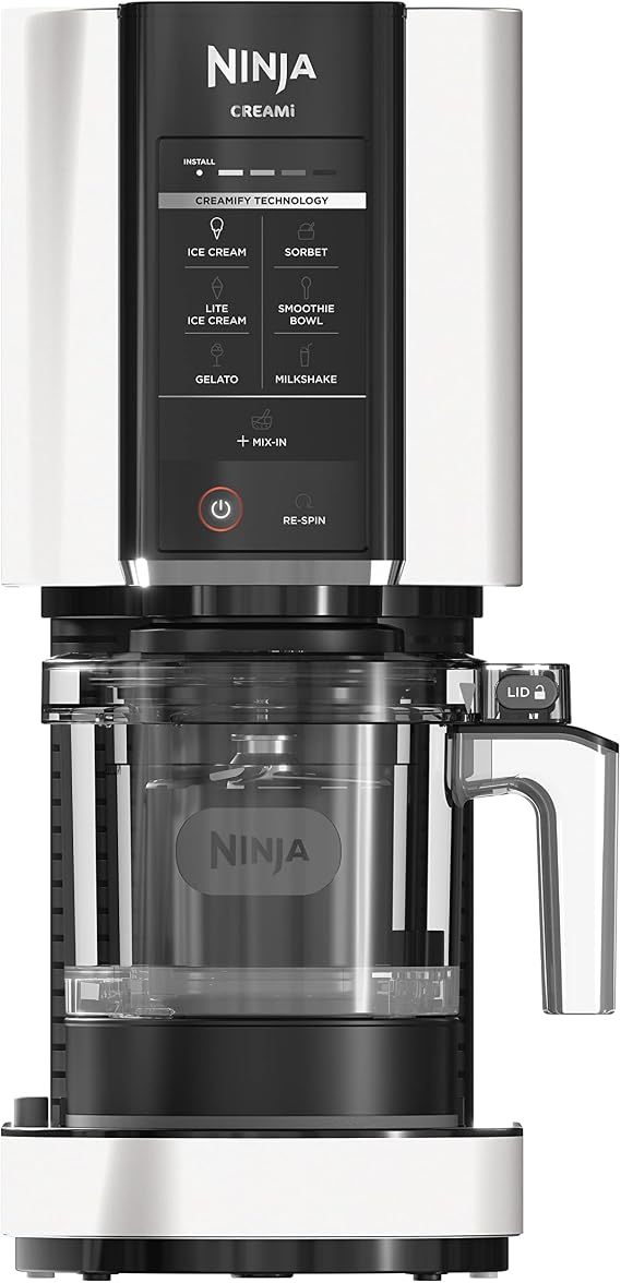 Ninja CREAMi Ice Cream Maker, 7 One-Touch Programs, with (2) Pint Containers & Lids, Compact Size, White (NC301WHBBB)