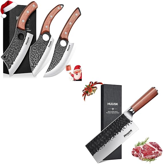 Huusk Butcher Knife Set of 3 with Japanese Meat Cleaver