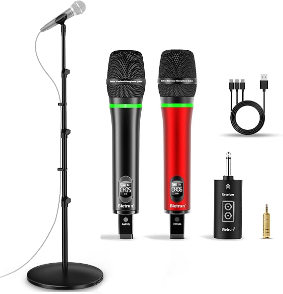 Bietrun Wireless Microphone WXM19 Red with Mic Stand