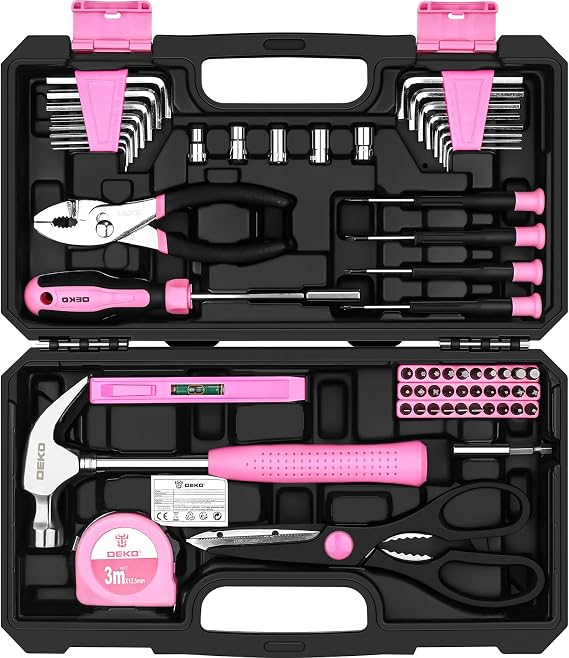 Deko Pink 62 Pcs Small Tool Kit Set for Home DIY Repairs & Crafts