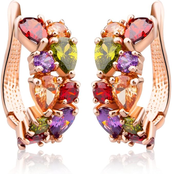 14K Rose Gold Plating Earring for Women Multicolored Crystal Multi Gemstone