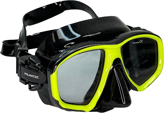 Dive Mask with Farsighted Full Magnification Lenses, Palantic M36 Tempered Glass Silicone Snorkel Goggles, Underwater Vision for Scuba Diving, Freediving, and Snorkeling (Neon Yellow/Black)