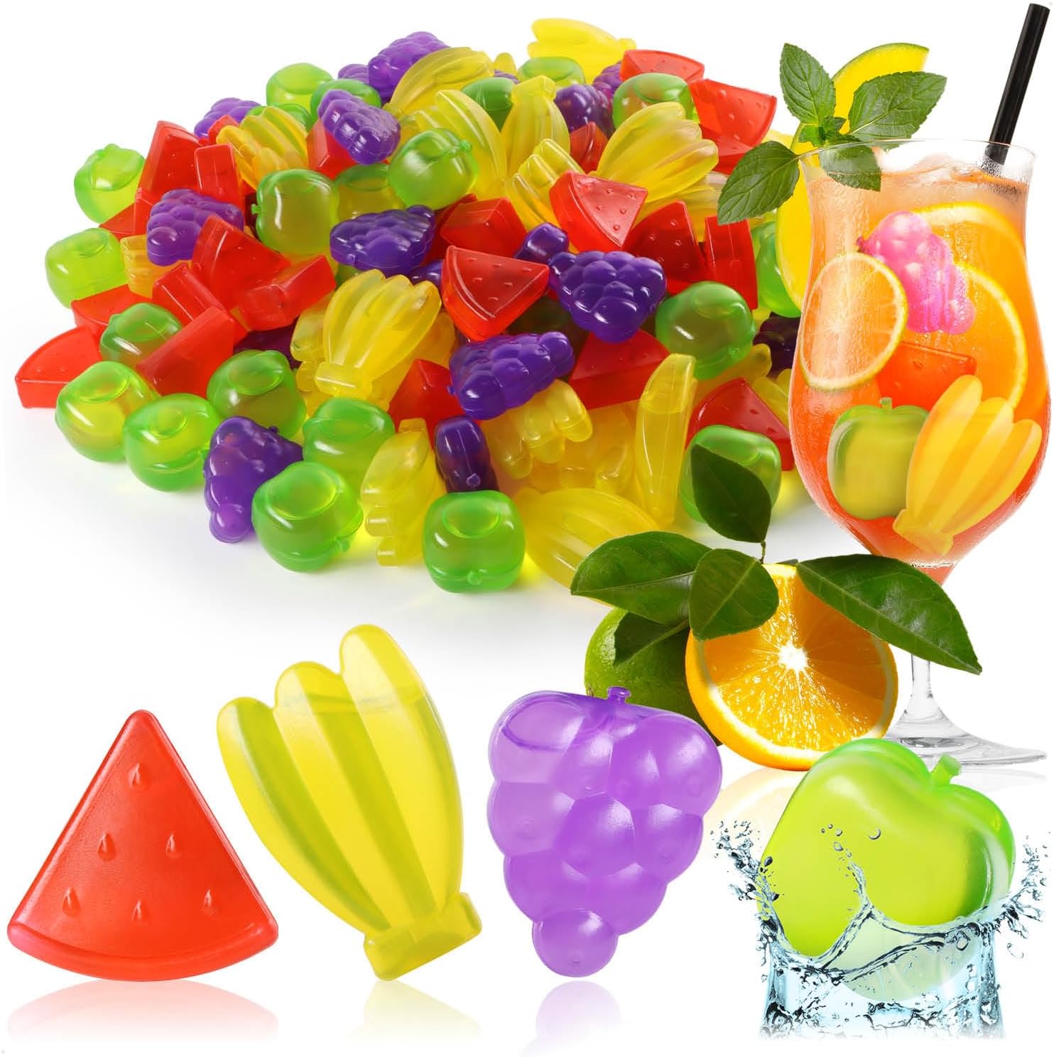 com-four ® Reusable Ice Cubes in Various Designs Party Ice Cubes in Bright Colors