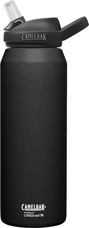 CamelBak Eddy+ Water Filter Water Bottle by LifeStraw Integrated 2-Stage Filter Straw - for Hiking, Backpacking, Travel, and Emergency Preparedness - 32oz Vacuum Insulated Stainless Steel, Black