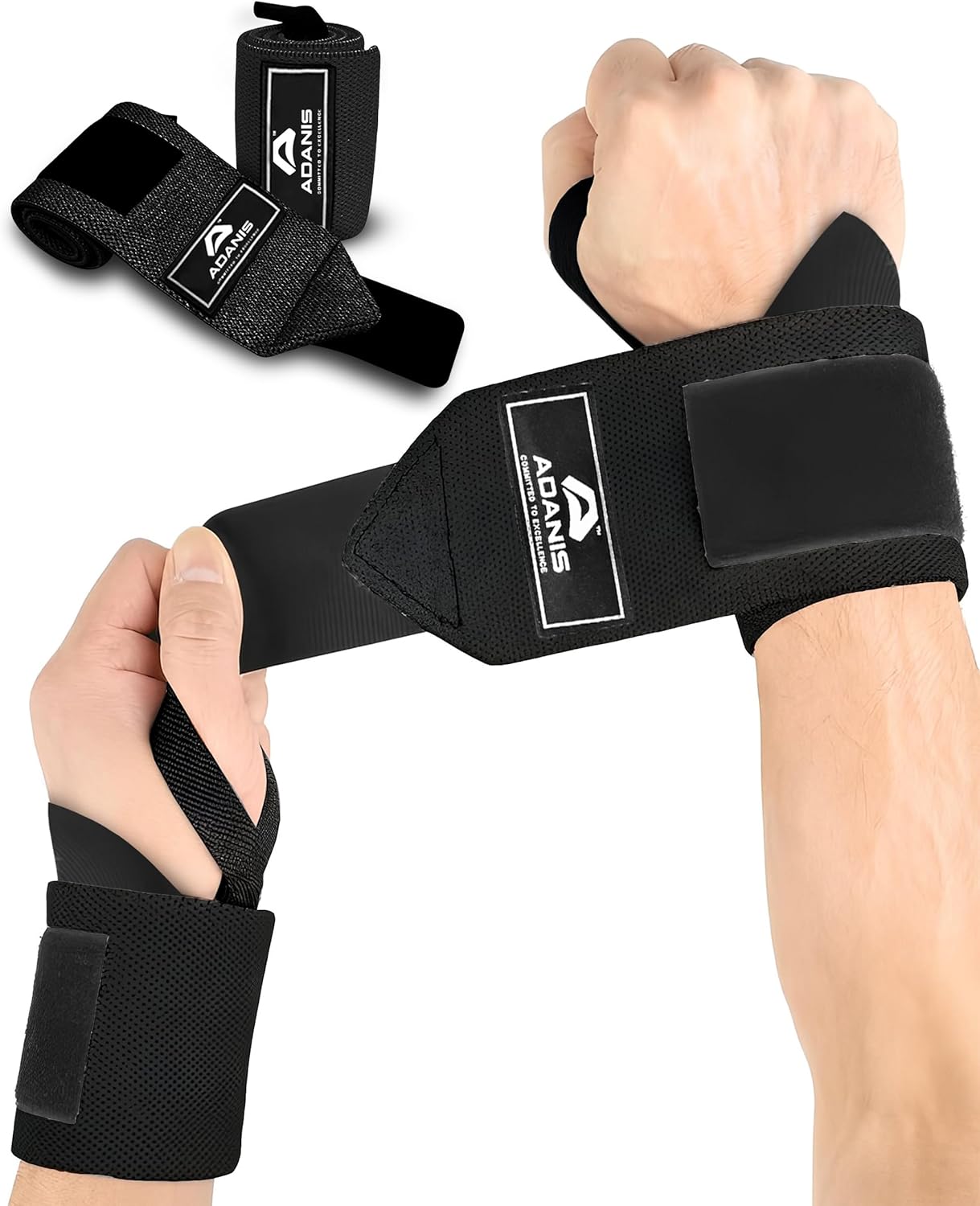 Adanis Wrist Wraps for Weightlifting – 50cm Professional Wrist Support with Thumb Loop & Durable Velcro – Non-Slip Heavy Duty Gym Straps for Powerlifting, CrossFit & Strength Training