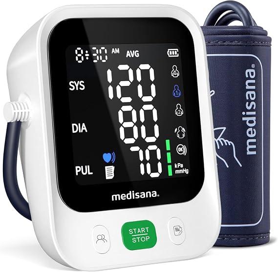 Blood Pressure Monitor with 2x199 Sets Memory, Medisana Automatic Upper Arm Blood Pressure Monitor for Home Use, 4.5" Color LED Backlit Display, Adjustable Large Cuff, Home Hypertension Detector