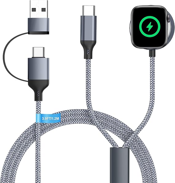 2 in 1 for Apple Watch Charger USB C- Black (5 Pack)
