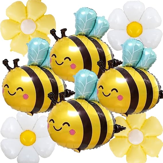 Bee Balloons 8PCS 31 Inch Honeybee Daisy Flower Foil Balloon Set Decor