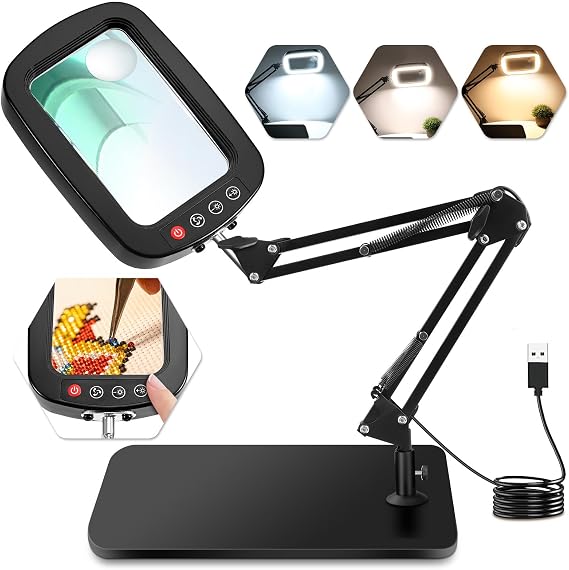 NZQXJXZ 10x 30x Magnifying Glass with Light and Stand 5 Inch Rectangular Table Magnifier