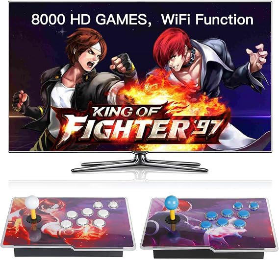 FVBADE 8000 Games in 1 Add games with Pandora Box Arcade Game Console WiFi Function Compatible with PC, Projector, TV 3D Game Four-person category favorites list. Save games / search / hide / pause