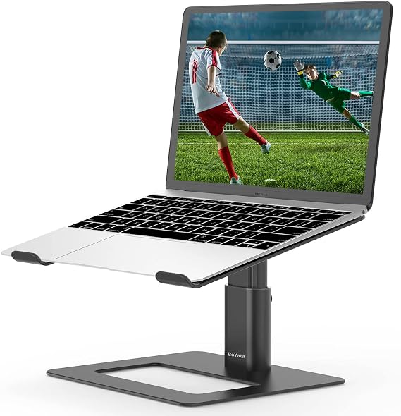 BoYata Laptop Stand, Height Adjustable Ventilated Laptop Holder, Ergonomic Notebook Stand, Laptop Riser Compatible with 10-17'' Laptops-Black