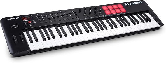 M-AUDIO Oxygen 61 MKV USB MIDI Keyboard Controller | 快適な音楽制作を実現するベロシティ対応61鍵盤、8ビートパッド、8ノブ、9フェーダーを搭載。DAWレコーディングソフトウェア付属