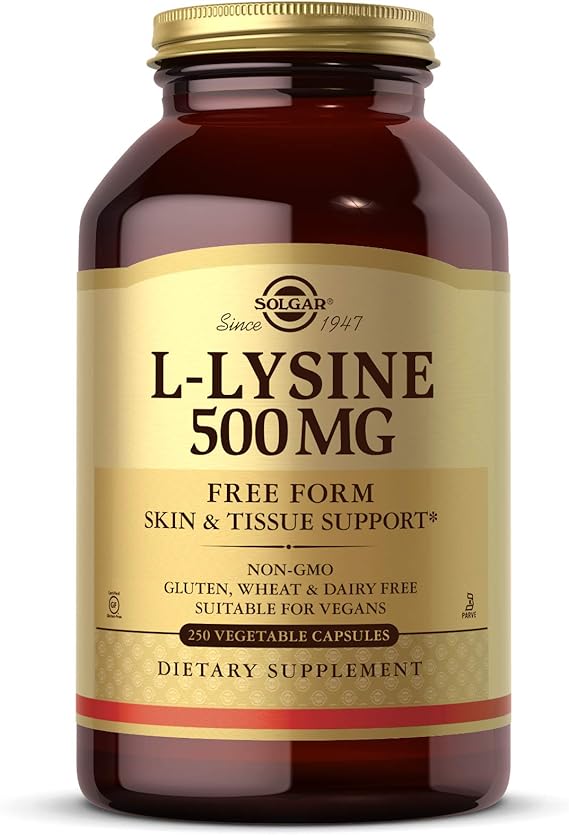 Solgar L-Lysine 500 mg, 250 Vegetable Capsules - Collagen Support - Non-GMO