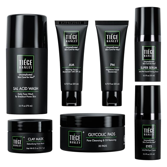 Tiege Hanley Anti-Aging Men's Skin Care Set, Oily & Combo Skin, 7 Piece Kit