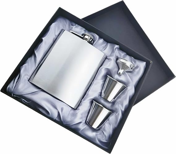 Flask Gift Set Stainless Steel 7Oz Liquor Hip Flask Funnel, Stainless Steel Hip Flasks for Liquor with 2 Cups & Funnel for Birthday Gift for Men