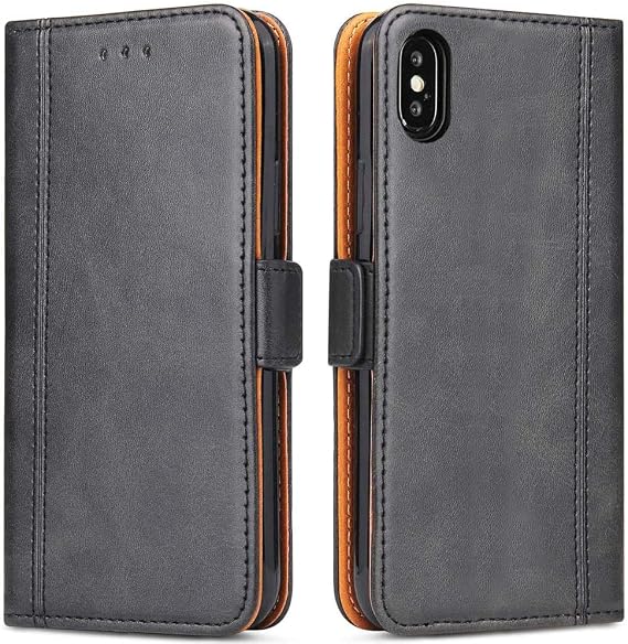 Mobile Phone Case for iPhone X iPhone XS Leather Mobile Phone Case Card Slot Flip Stand Magnetic Leather Case for iPhone X/iPhone XS Case Black