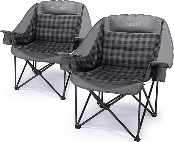 Camping Chairs for Adults 2 Pack Heavy Duty Padded Folding XL Camp Chair with Cup Holder, Supports 500lbs, Oversized Large Outdoor Widen Comfy Lawn Chairs for Tailgating Sports Beach