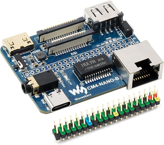 Nano Base Board (B) for Raspberry Pi Compute Module 4 Lite/eMMC, with Standard CM4 Socket, with Raspberry Pi 40PIN GPIO Interface, Gigabit Ethernet, USB2.0, DSI, CSI, 3.5mm Audio Jack