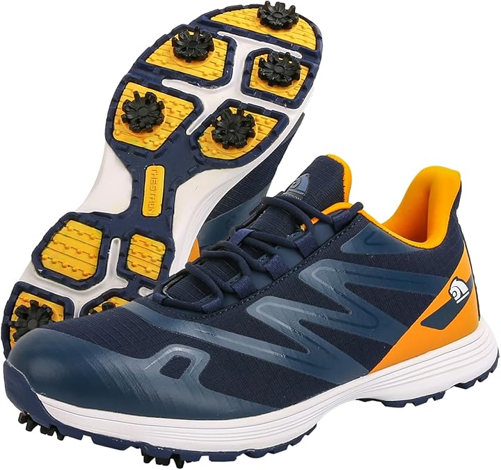 SDEQA Leather Golf Shoes for Mens with Spikes Waterproof Golf Sneakers Outdoor Breathable Golf Training Big Size 